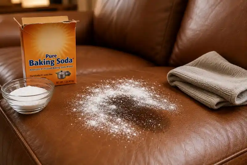 Baking soda sprinkled over a grease stain