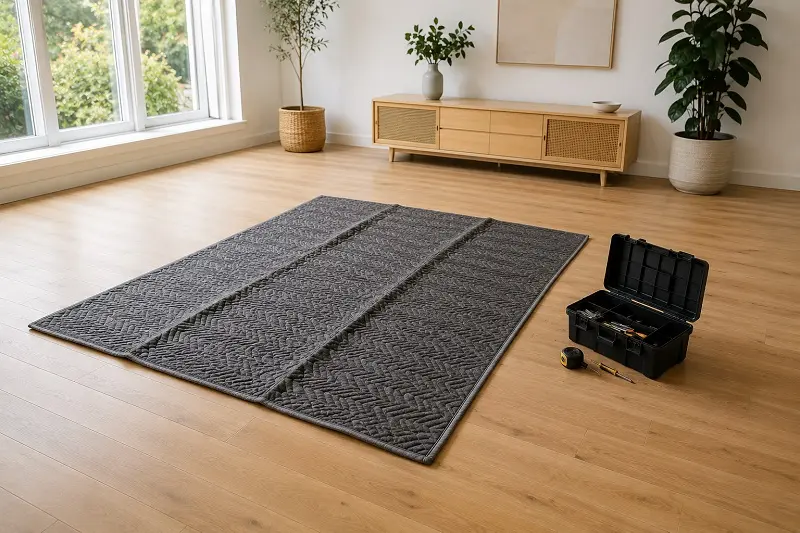Clear floor space with protective blanket laid down