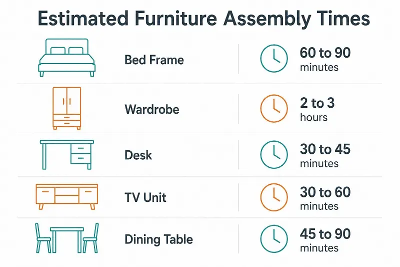 Infographic of time estimates for 5 furniture types