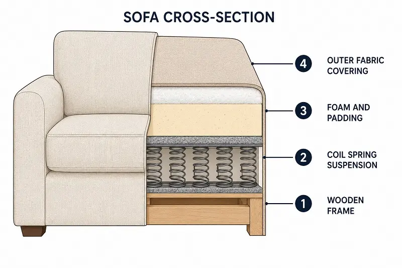 Sofa cross section layer diagram