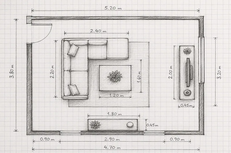 simple hand drawn floor plan for furniture layout